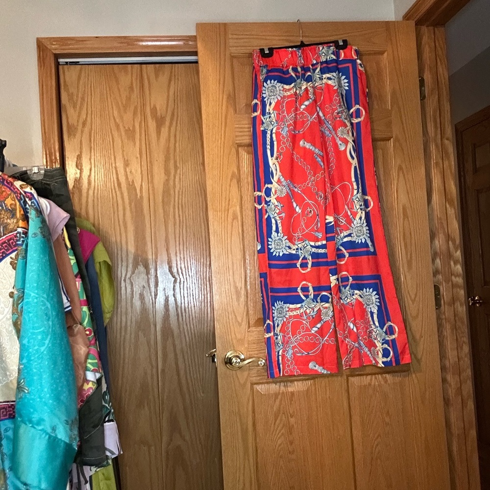 Vibrant Red and Blue Wide Leg Pants